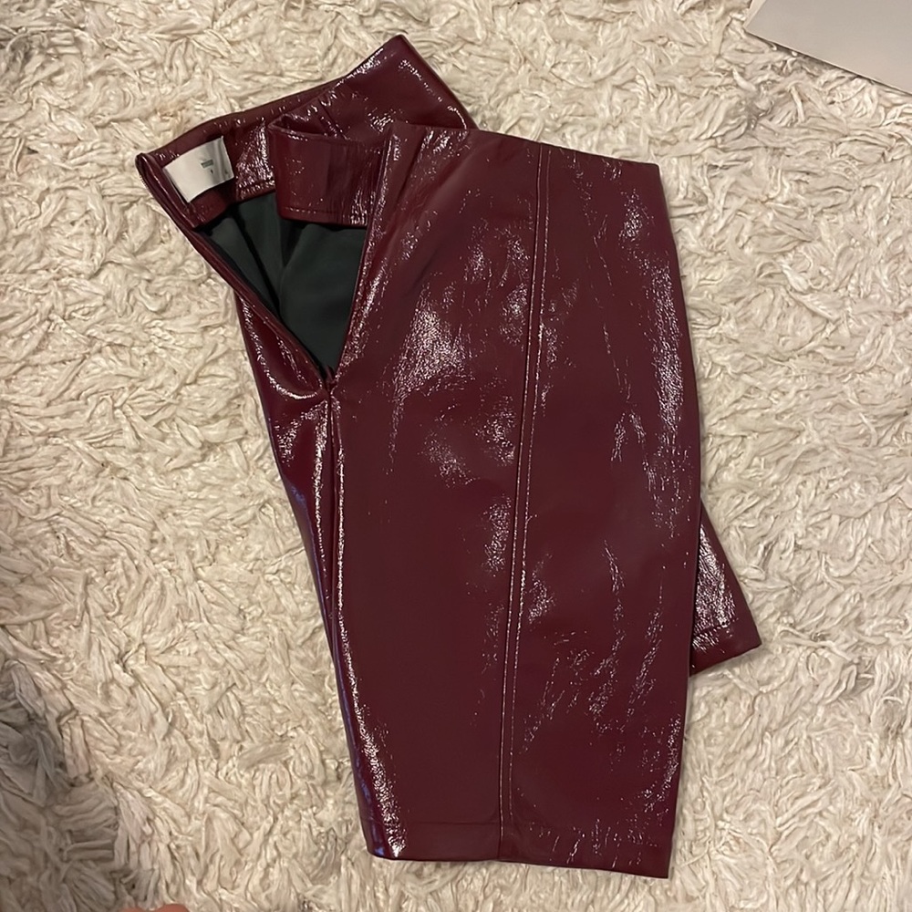 Burgundy Patent Leather Skirt with Pockets - Picture 2 of 4